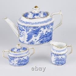 Blue Aves Royal Crown Derby Tea Set with 6 Cup Teapot Sugar and Creamer
