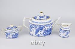 Blue Aves Royal Crown Derby Tea Set with 6 Cup Teapot Sugar and Creamer
