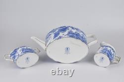 Blue Aves Royal Crown Derby Tea Set with 6 Cup Teapot Sugar and Creamer