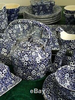 Blue Calico China Staffordshire Burleigh Made in England 106 Piece Set