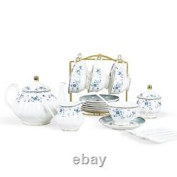 Blue Rose 15 Piece Porcelain Tea Set for 6 People Vintage China Tea Set