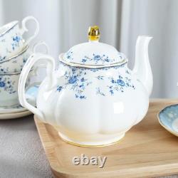 Blue Rose 15 Piece Porcelain Tea Set for 6 People Vintage China Tea Set