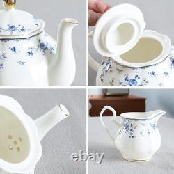 Blue Rose 15 Piece Porcelain Tea Set for 6 People Vintage China Tea Set