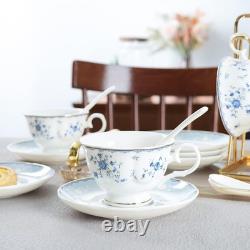 Blue Rose 15 Piece Porcelain Tea Set for 6 People Vintage China Tea Set