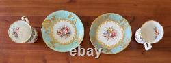 Bone China England Two Cups(2.75Hx2.5R) & Saucers(5R) Froral