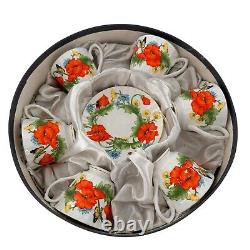 Bristol Fine Bone China England Red Orange Poppies Tea Cups Saucer Set Poppy