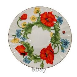 Bristol Fine Bone China England Red Orange Poppies Tea Cups Saucer Set Poppy