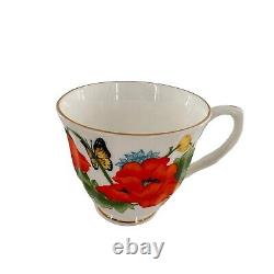 Bristol Fine Bone China England Red Orange Poppies Tea Cups Saucer Set Poppy