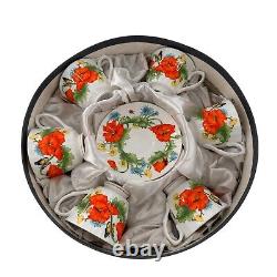 Bristol Fine Bone China England Red Orange Poppies Tea Cups Saucer Set Poppy