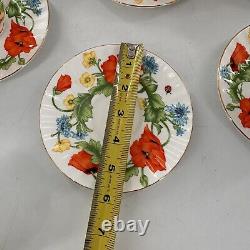 Bristol Fine Bone China England Red Orange Poppies Tea Cups Saucer Set Poppy