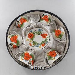 Bristol Fine Bone China England Red Orange Poppies Tea Cups Saucer Set Poppy