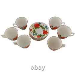 Bristol Fine Bone China England Red Orange Poppies Tea Cups Saucer Set Poppy Vtg