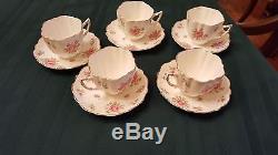 C&E Victoria Vintage Bone China set of 5 ROSE Scalloped Cups and Saucers England