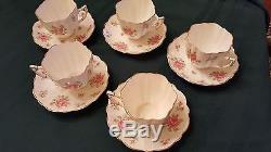 C&E Victoria Vintage Bone China set of 5 ROSE Scalloped Cups and Saucers England