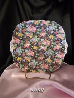 CHINTZ Luncheon Set Beautiful Black Floral By Adderly Of England