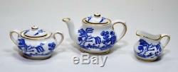 COALPORT Bone China England BLUE WILLOW Miniature Set Teapot Sugar Bowl Creamer