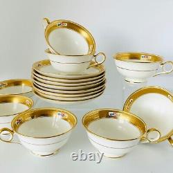 Cauldon Gold Etching and Floral Cups & Saucers for Tiffany & Co. Set of 8