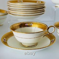 Cauldon Gold Etching and Floral Cups & Saucers for Tiffany & Co. Set of 8