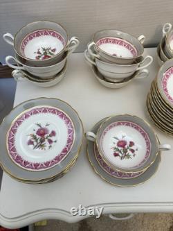 Cauldon Jesdon Bone China Set of Pink & Gray Band Gold Trim Pink Thistler