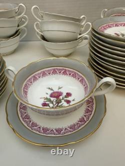 Cauldon Jesdon Bone China Set of Pink & Gray Band Gold Trim Pink Thistler