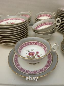 Cauldon Jesdon Bone China Set of Pink & Gray Band Gold Trim Pink Thistler