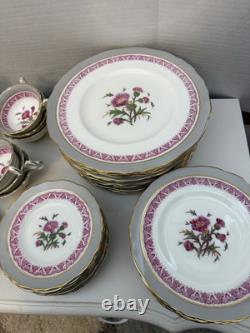 Cauldon Jesdon Bone China Set of Pink & Gray Band Gold Trim Pink Thistler