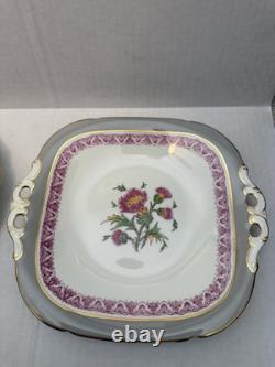 Cauldon Jesdon Bone China Set of Pink & Gray Band Gold Trim Pink Thistler