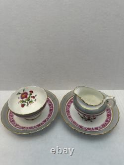 Cauldon Jesdon Bone China Set of Pink & Gray Band Gold Trim Pink Thistler