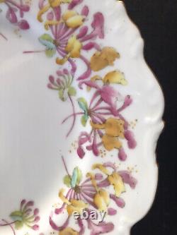 Cauldon Ware Bone China Plates 8.75 Pink Yellow Flowers Brown Westhead C. 1890