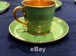 Cauldon china England demitasse cup and saucer set of 9, green with gold gilt