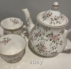 China Tea Set England Pink Rose Floral with Gold Trim 15 Pc