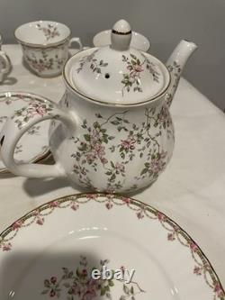 China Tea Set England Pink Rose Floral with Gold Trim 15 Pc