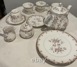 China Tea Set England Pink Rose Floral with Gold Trim 15 Pc