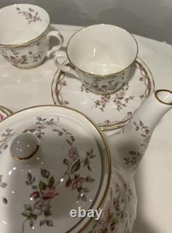 China Tea Set England Pink Rose Floral with Gold Trim 15 Pc