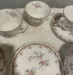 China Tea Set England Pink Rose Floral with Gold Trim 15 Pc