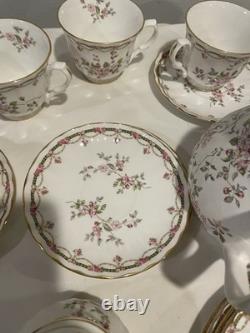 China Tea Set England Pink Rose Floral with Gold Trim 15 Pc