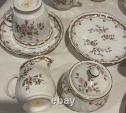 China Tea Set England Pink Rose Floral with Gold Trim 15 Pc