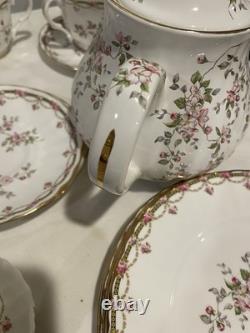 China Tea Set England Pink Rose Floral with Gold Trim 15 Pc