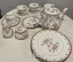 China Tea Set England Pink Rose Floral with Gold Trim 15 Pc
