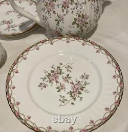 China Tea Set England Pink Rose Floral with Gold Trim 15 Pc