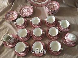 Churchill England Willow Rosa Pink China dish set 43 piece set teacups plates