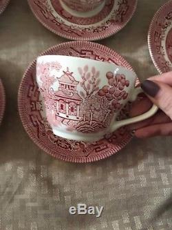 Churchill England Willow Rosa Pink China dish set 43 piece set teacups plates