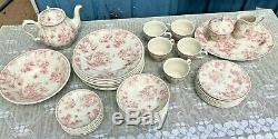 Churchill Pink Toile 42 Pc Fine China Dinner Dining Set England