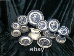 Churchill, Royal Blue Willow Massive 42 Piece China Set