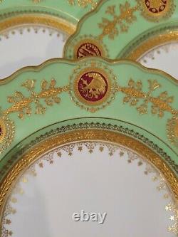 Coalport England Green China Plates Gold Floral Detail, Scalloped Set of 6 (D)