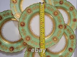 Coalport England Green China Plates Gold Floral Detail, Scalloped Set of 6 (D)