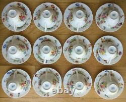 Coalport Floral China Set 12 Cups & Saucers Embossed Rim Tea Beautiful AD 1750
