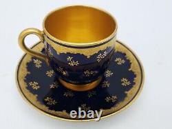 Coalport Gold Gild Embossed Cobalt Blue Demitasse Cup & Saucer England Antique