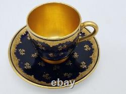 Coalport Gold Gild Embossed Cobalt Blue Demitasse Cup & Saucer England Antique