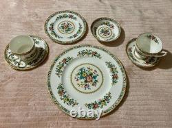Coalport Ming Rose 7-Pc Place Setting Bone China England Mint 14K Gold Scalloped